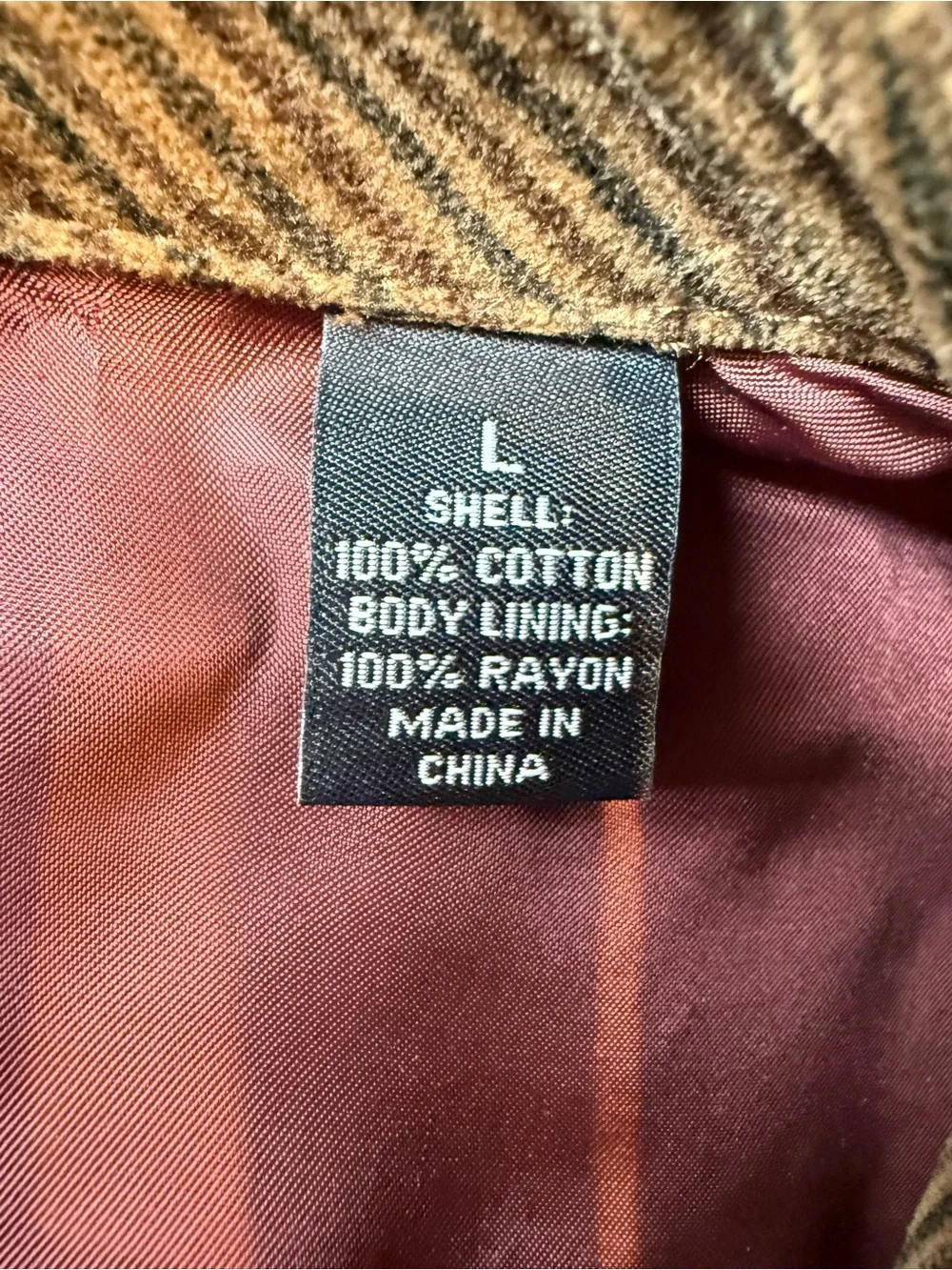 Y2K Vintage Indigo Palms Brown Corduroy Coat with Pink Lining Large